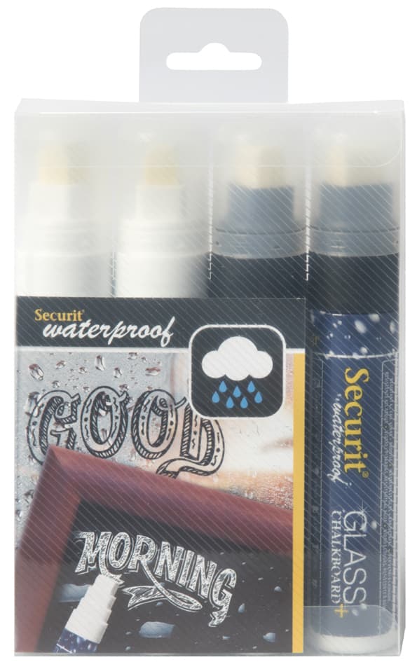 Securit Kreidemarker Waterproof Large, 4er Etui, Sortiert