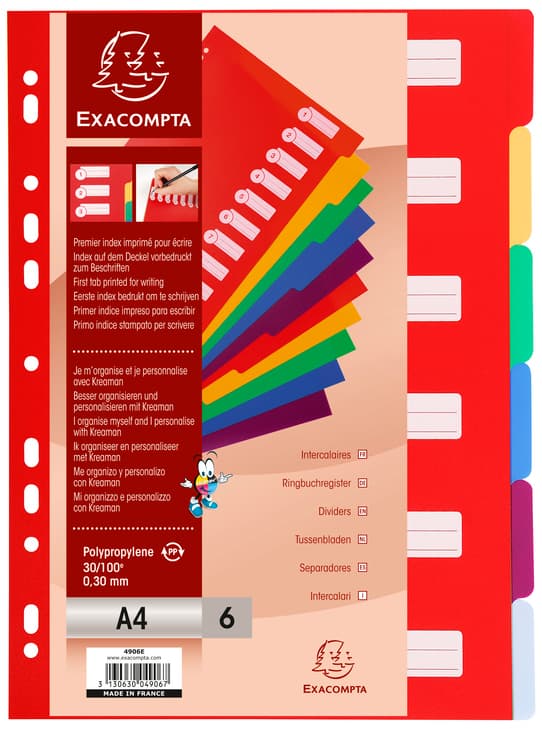 Exacompta Kunststoff-Register, Blanko, A4, 6-Teillig