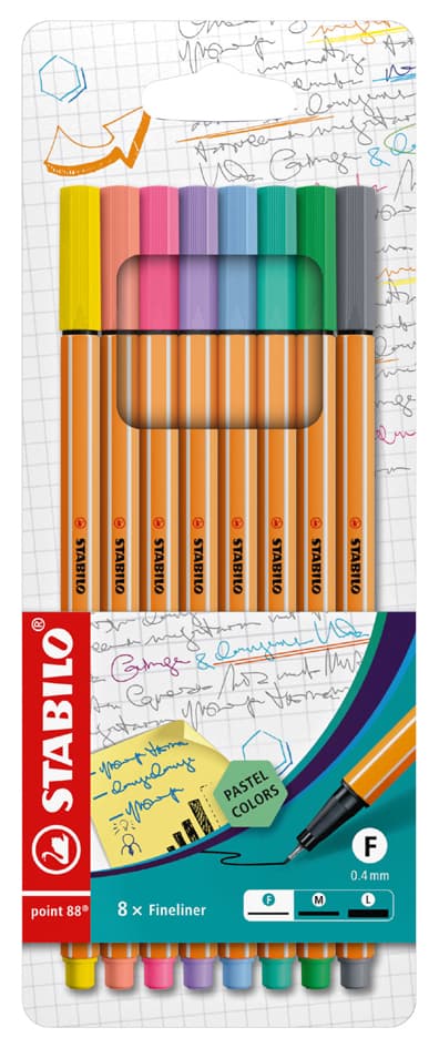 Stabilo Fineliner Point 88 Pastel Colors, 8er Kartonetui