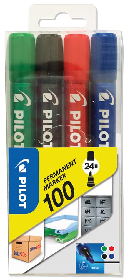 Pilot Permanent-Marker 100, Rundspitze, 4er Etui