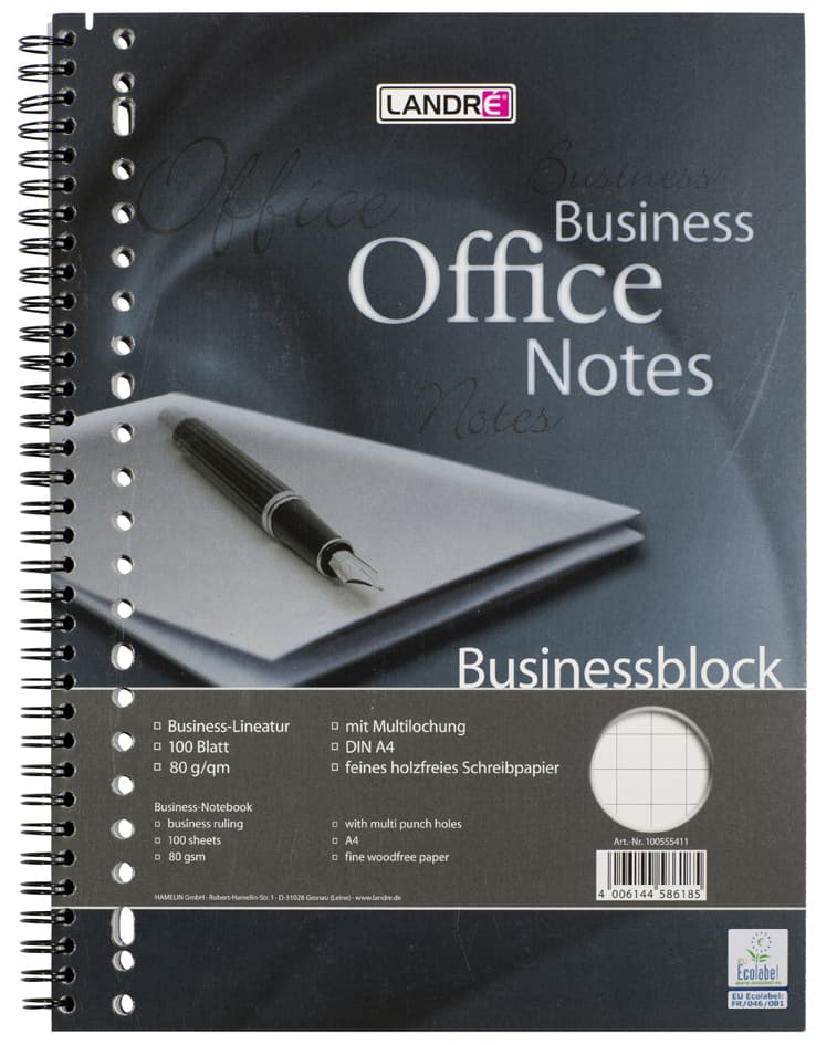 Herlitz Businessblock Mit Spirale, A4, 100 Blatt, Kariert