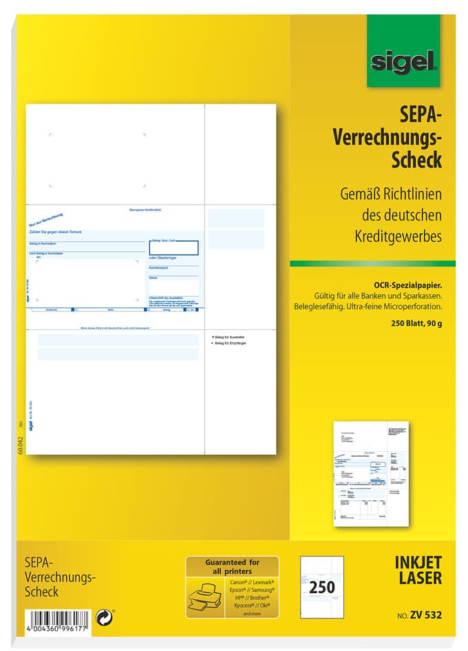 Sigel Bankformular , Pc-Sepa-Verrechnungs-Scheck, , A4