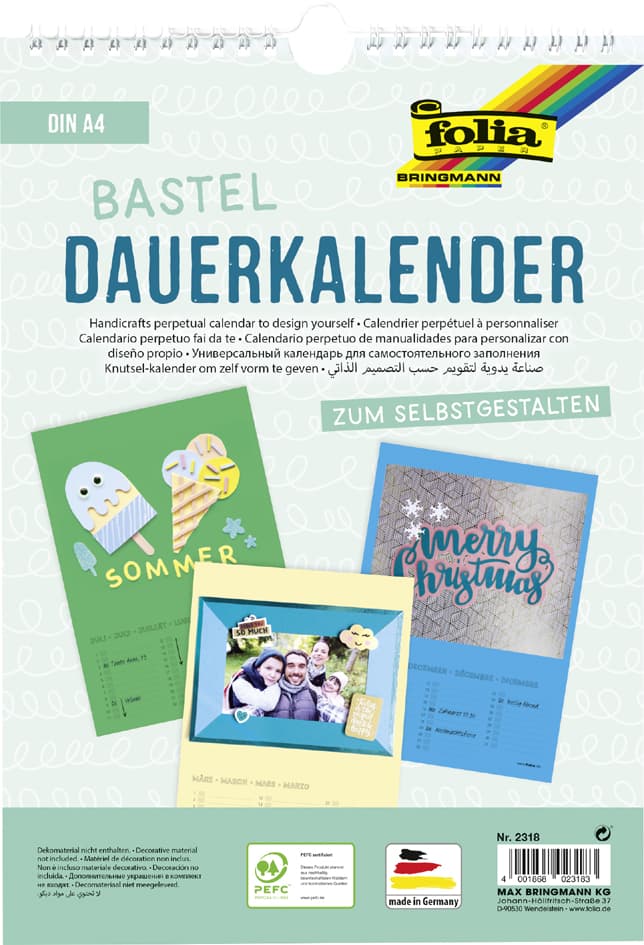 Folia Kreativ-Wandkalender, Din A4, Farbig