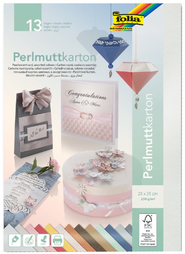 Folia Perlmuttkarton, (B)250 X (H)350 Mm, 250 G/Qm, 13 Blatt