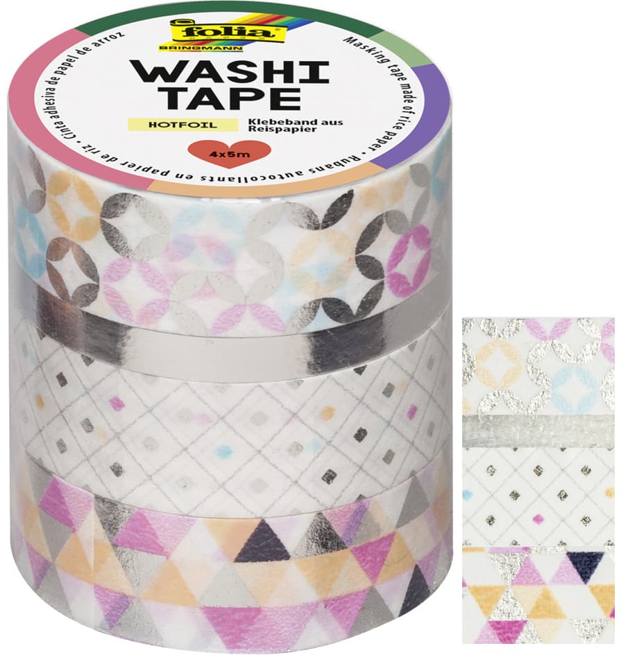 Folia Deko-Klebeband Washi-Tape Hotfoil Silber, 4er Set
