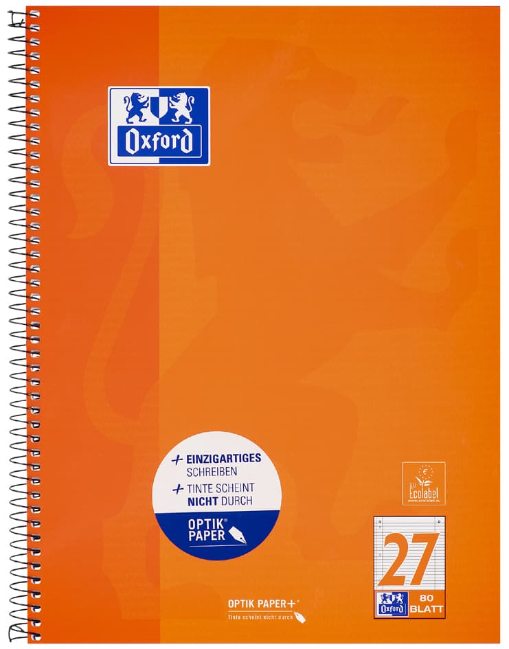 Oxford Collegeblock, Din A4+, Liniert, 80 Blatt, Orange