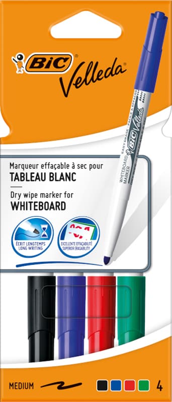 Bic Whiteboard-Marker Velleda 1741, Rundspitze, 4er Etui