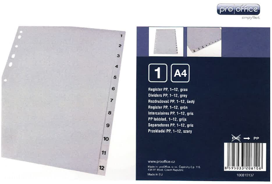 Prooffice Kunststoff-Register, Zahlen, A4, 12-Teilig
