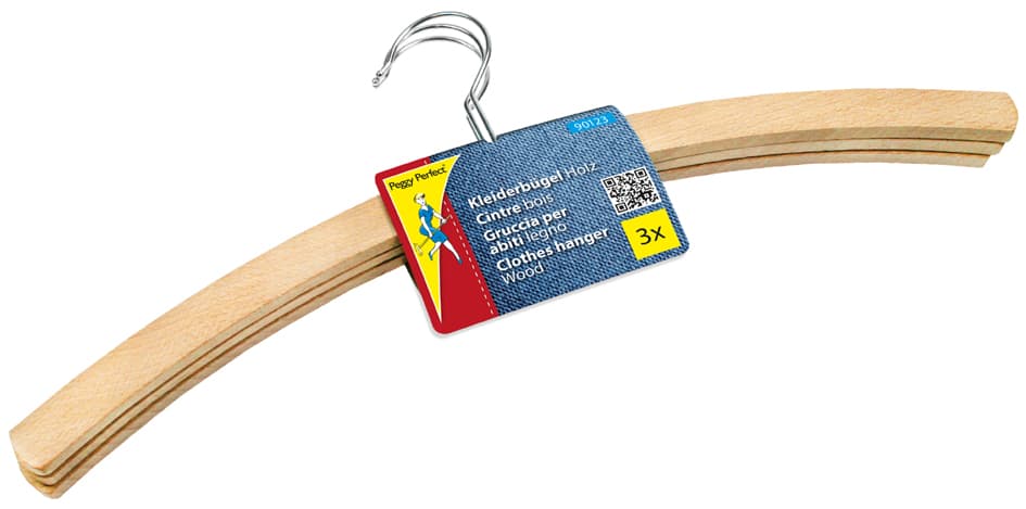 Peggy Perfect Holz-Kleiderbügel Ohne Steg, Natur, 3er Pack