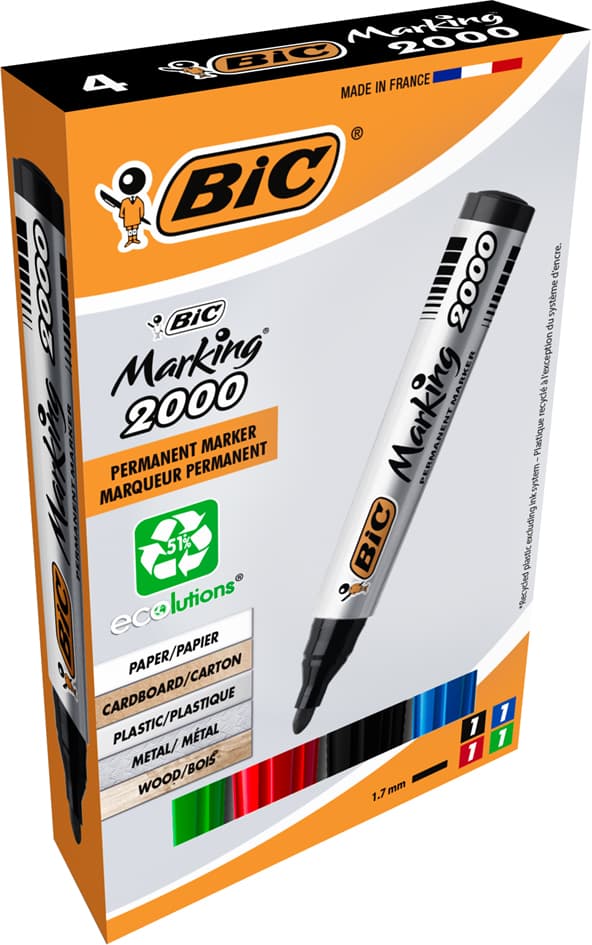 Bic Permanent-Marker 2000 Ecolutions, Rundspitze, 4er Etui
