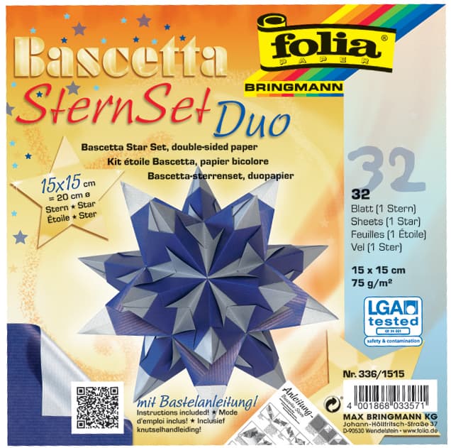 Folia Faltblätter Bascetta-Stern, 150 X 150 Mm, Blau/Silber