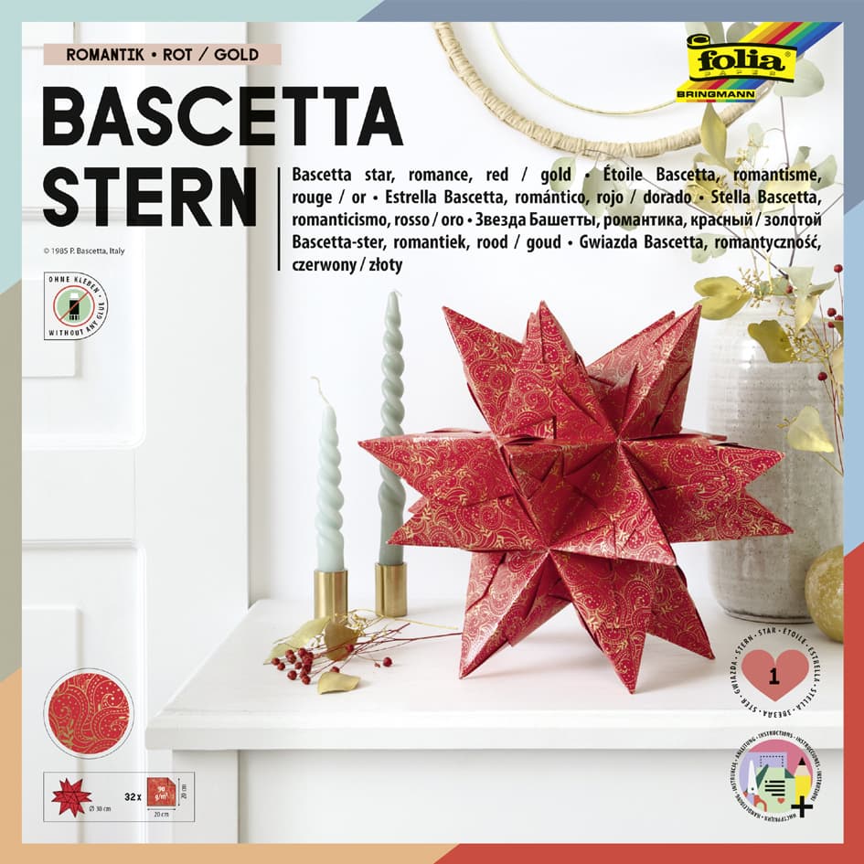 Folia Faltblätter Bascetta-Stern, Rot / Bedruckt