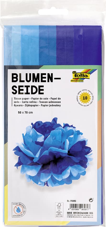 Folia Seidenpapier, (B)500 X (H)700 Mm, 20 G/Qm, Mix Blau