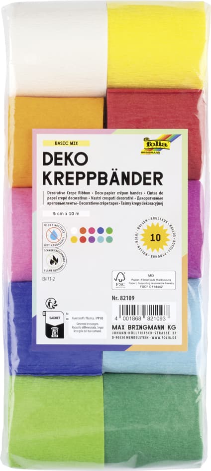 Folia Kreppband, (B)50 Mm X (L)10 M, Farbig Sortiert