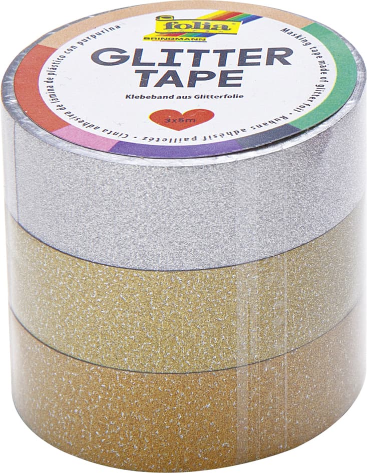 Folia Deko-Klebeband , Glitter Tape, , Silber/Hellgold/Gold
