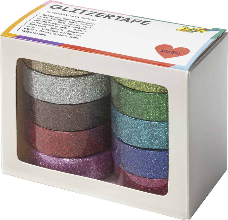 Folia Deko-Klebeband , Glitzer Tape, , 10-Farbig Sortiert