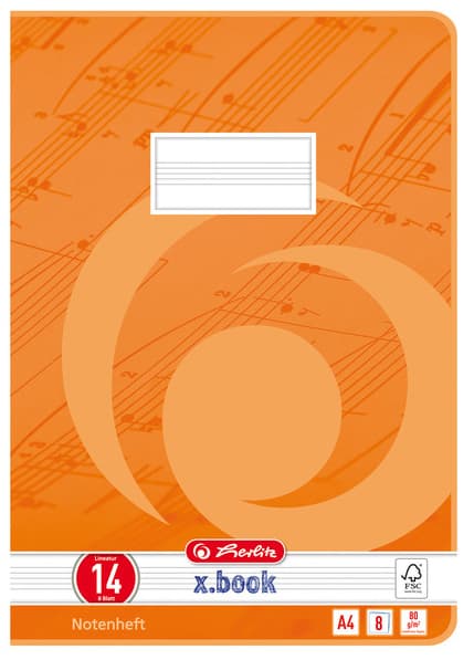 Herlitz Notenheft X.Book, Din A4, Lineatur 14, 8 Blatt