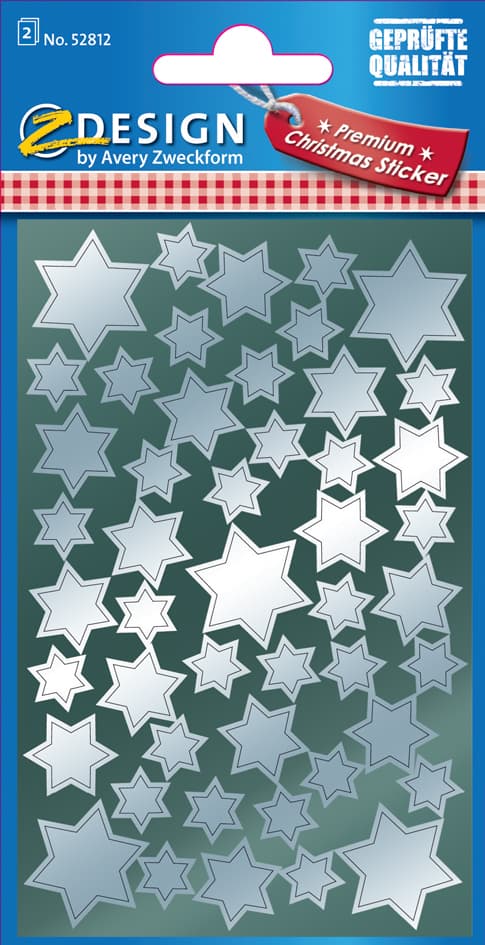 Avery Zweckform Zdesign Weihnachts-Sticker , Sterne, , Silber