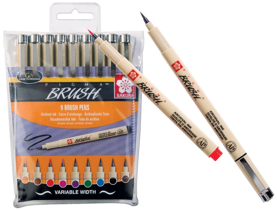 Sakura Pinselstift Pigma Brush, 9er Etui, Farbig Sortiert