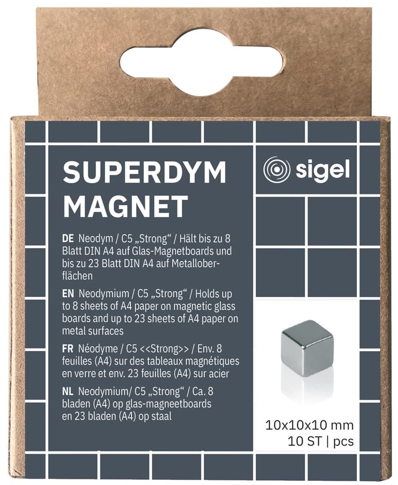 Sigel Neodym-Würfelmagnet , Strong,  C5, 10er Set, Silber