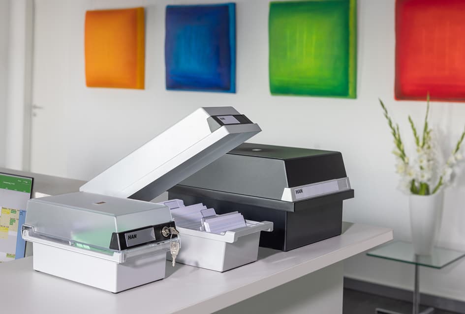Han Karteikasten Für 1.300 Karten, A4 Quer, Lichtgrau