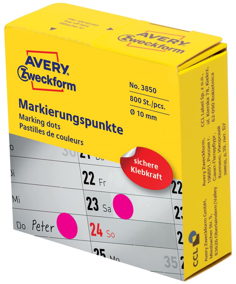 Avery Zweckform Markierungspunkte, 10 Mm, Blau, Spender