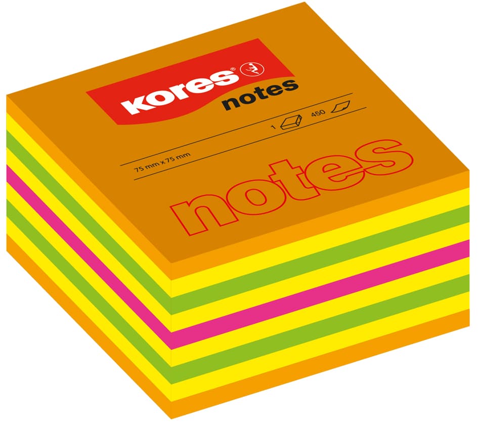 Kores Haftnotizen Würfel, 75 X 75 Mm, Neonfarben, 5-Farbig