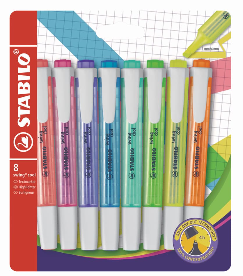 Stabilo Textmarker Swing Cool, 8er Kartonetui