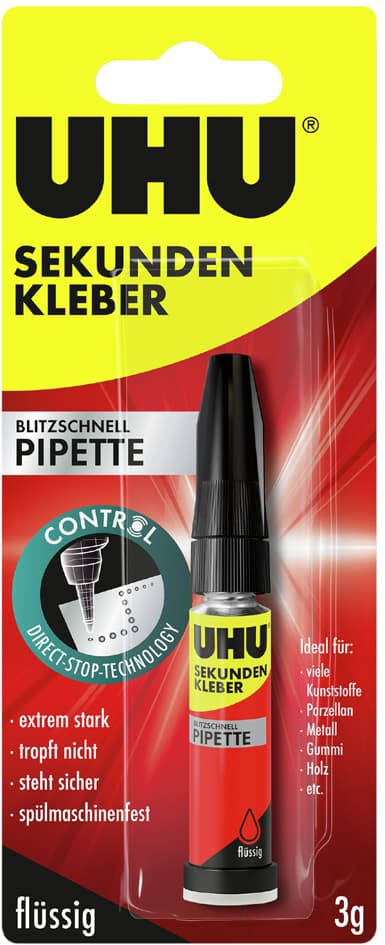 Uhu Sekundenkleber Blitzschnell Pipette, 3 G Flasche