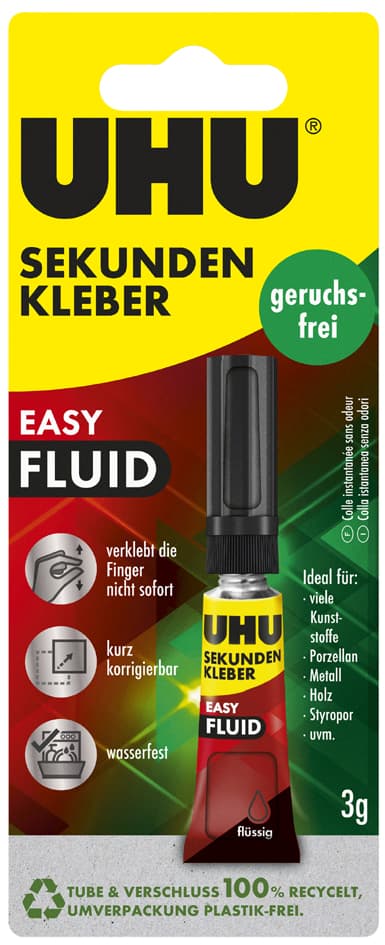 Uhu Sekundenkleber Easy Fluid, Lösemittelfrei, 3 G In Tube