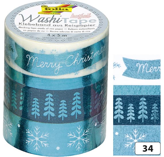 Folia Deko-Klebeband Washi-Tape Hotfoil Eisblau, 4er Set