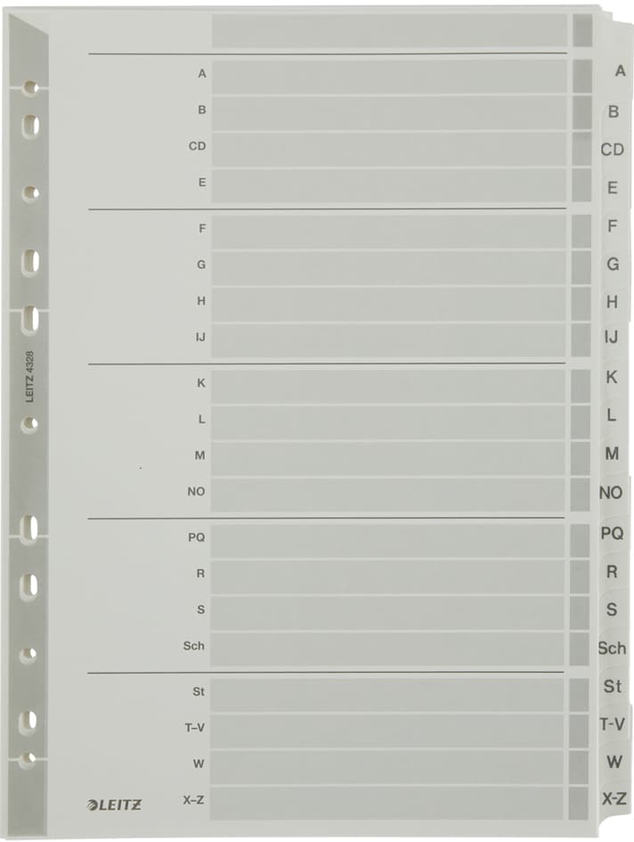 Leitz Mylarkarton-Register, A-Z, A4, 20-Teilig, Grau