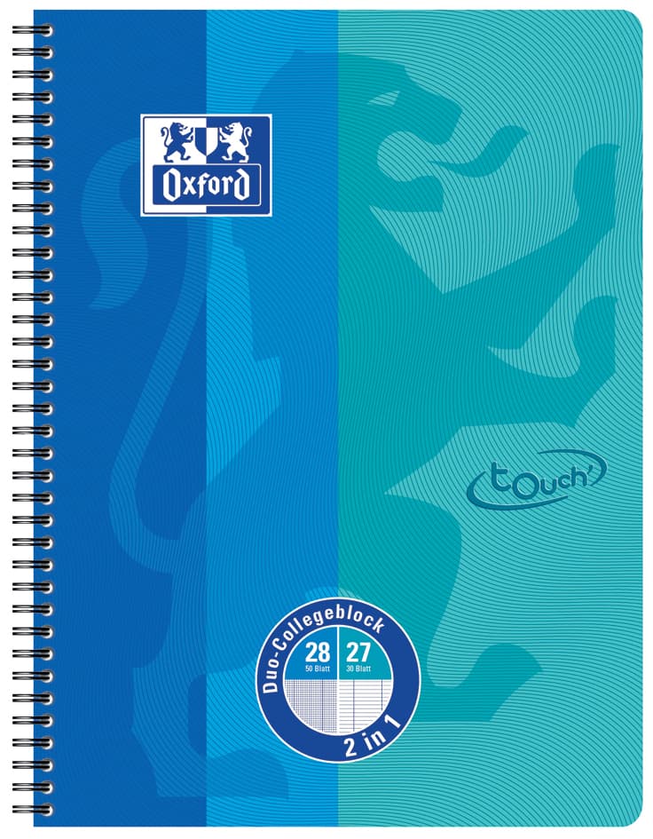 Oxford Collegeblock Duo Touch, A4+, 80 Blatt, Meerblau/Aqua
