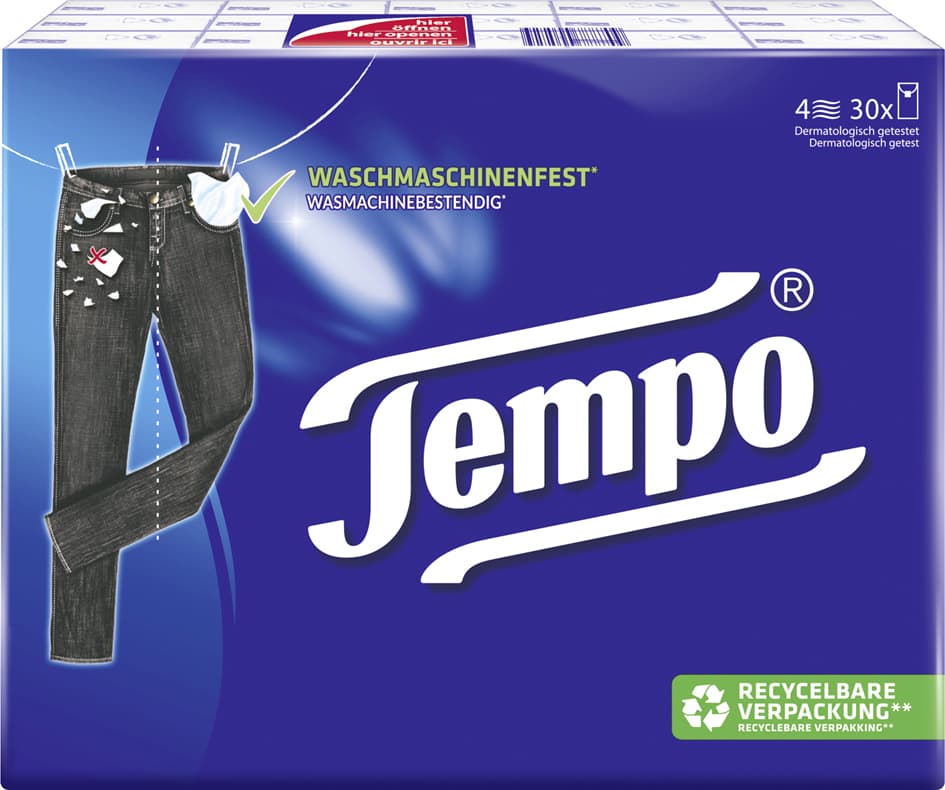 Tempo Taschentücher Klassik, 4-Lagig, Weiß, 30er Pack