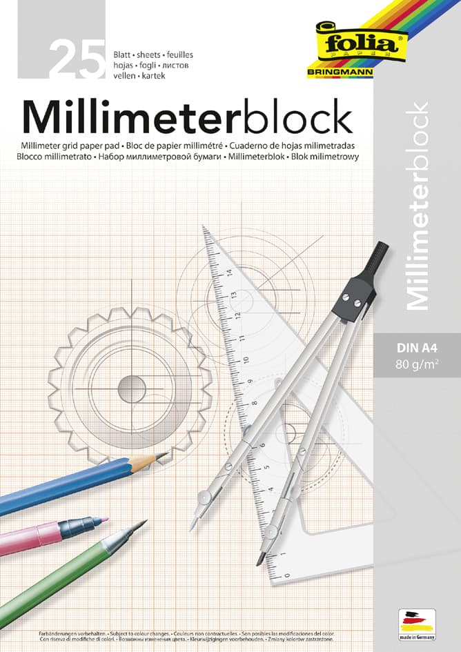 Folia Millimeterpapier-Block, Din A4, 80 G/Qm, 25 Blatt