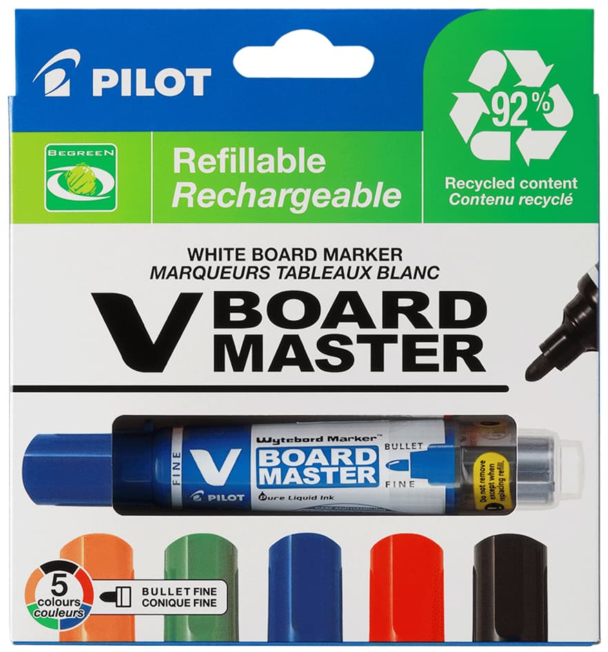 Pilot Whiteboard-Marker V Board Master, Keilspitze, 5er Etui