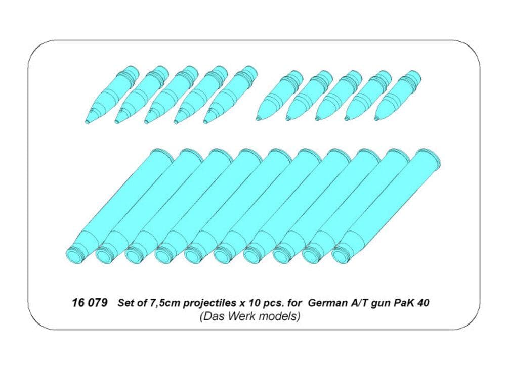 Set Of 7,5cm Projectiles X 10 Pcs. For A/T Gun Pak 40 (Das Werk)