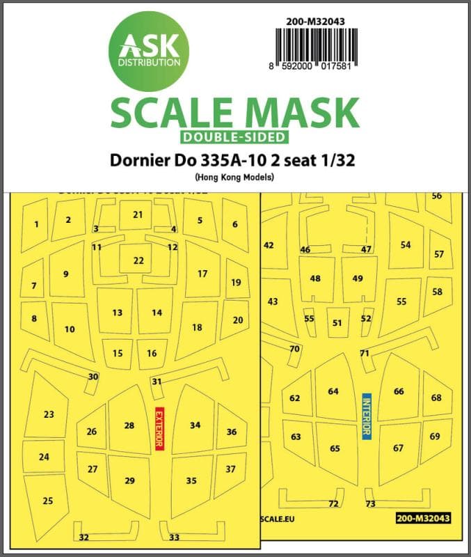 Dornier Do 335a-10 Two Seater - Double-Sided Mask [Hk Models]