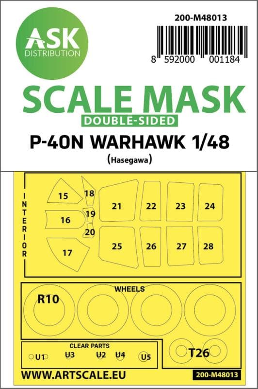 Curtiss  P-40n Warhawk - Double-Sided Painting Mask [Hasegawa] / Hobby2000