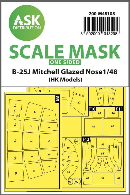 B-25j Mitchell - One-Sided Mask Self-Adhesive Pre-Cutted [Hk Models]