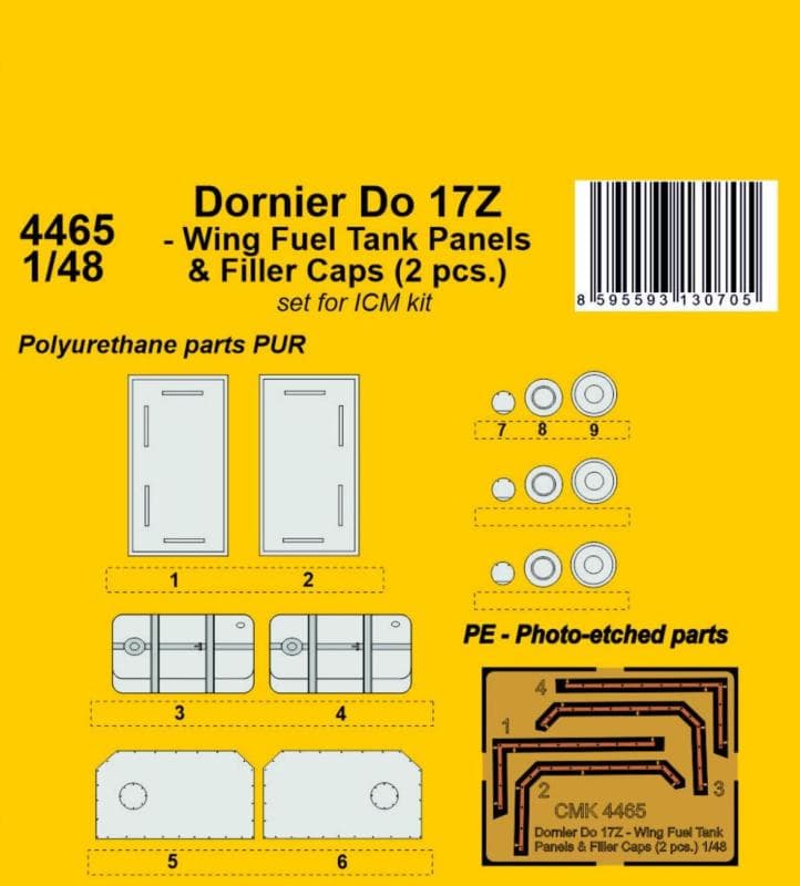 Dornier Do 17z - Wing Fuel Tank Panels & Filler Caps (2 Pcs.) [Icm]