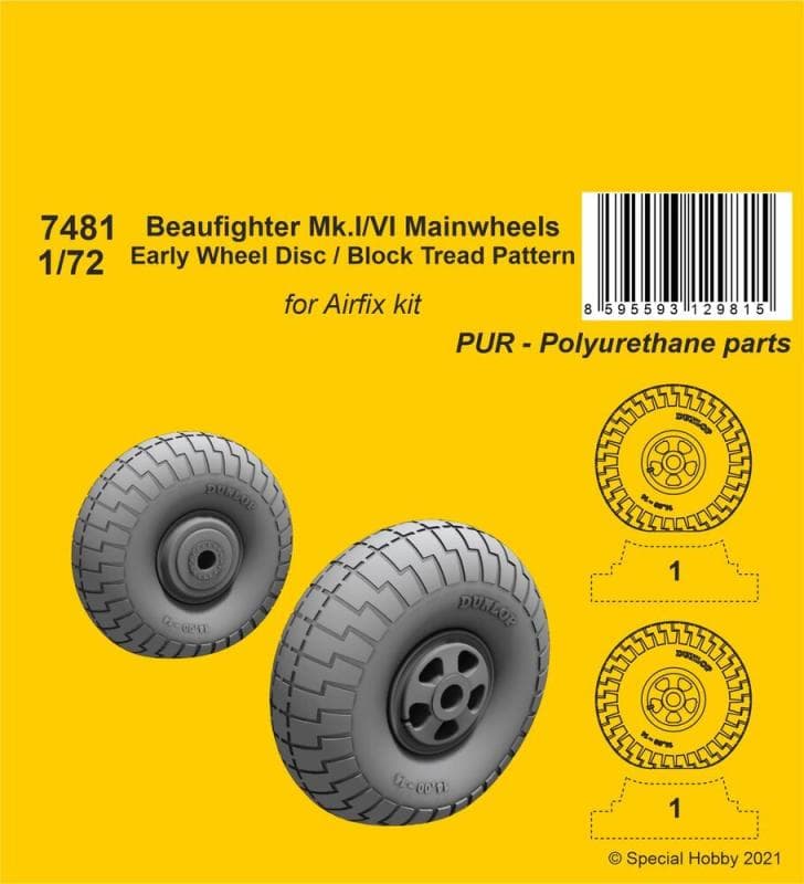 Beaufighter Mk.I/Vi Mainwheels - Early Wheel Disk / Block Tread Pattern [Airfix]