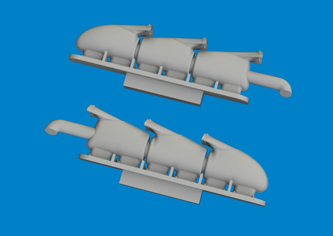 Spitfire Mk.V - Three-Stacks Exhaust Fishtail - Print [Tamiya]