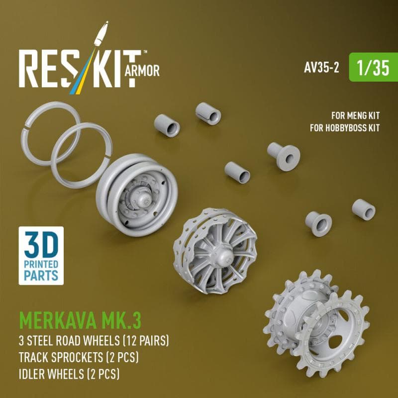 Merkava Mk.3 - Steel Road Wheels (12 Pairs), Track Sprockets (2 Pcs), Idler Wheels (2 Pcs) [Hobbyboss] (3d Printed)