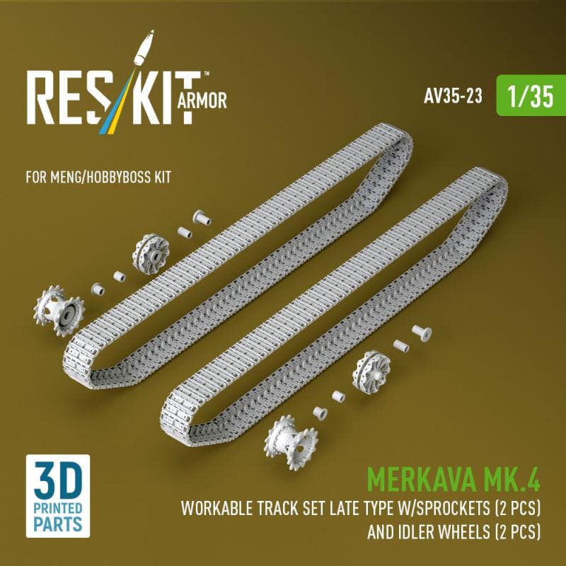 Merkava Mk.4 - Workable Track Set Late Type W/Sprockets (2 Pcs) And Idler Wheels (2 Pcs) (3d Printed) [Meng / Hobby Boss]