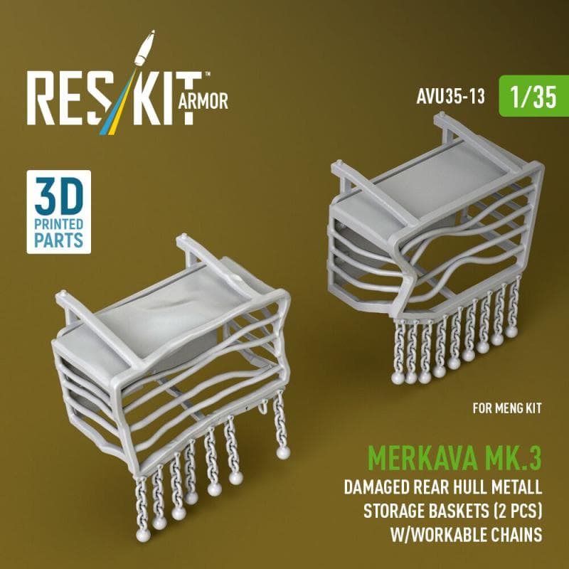 Merkava Mk.3 Damaged Rear Hull Metall Storage Baskets (2 Pcs) W/Workable Chains [Meng Models] (3d Printed)
