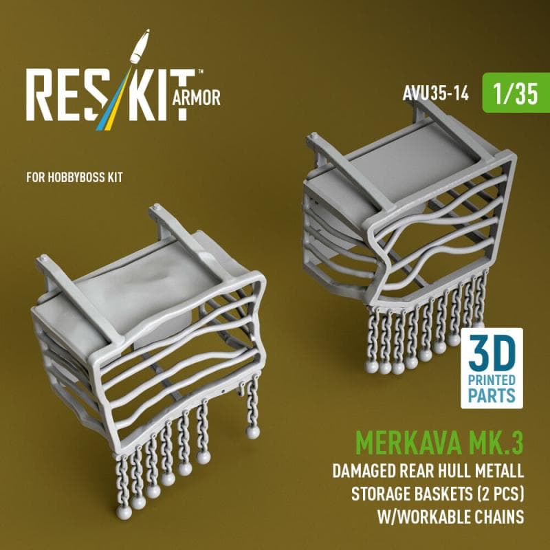 Merkava Mk.3 Damaged Rear Hull Metall Storage Baskets (2 Pcs) W/Workable Chains [Hobbyboss] (3d Printed)