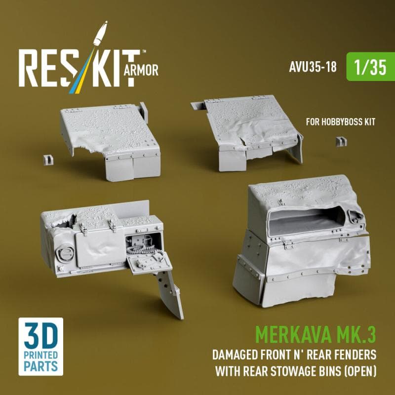 Merkava Mk.3 - Damaged Front And Rear Fenders With Rear Stowage Bins (Open) (3d Printed) [Hobbyboss]