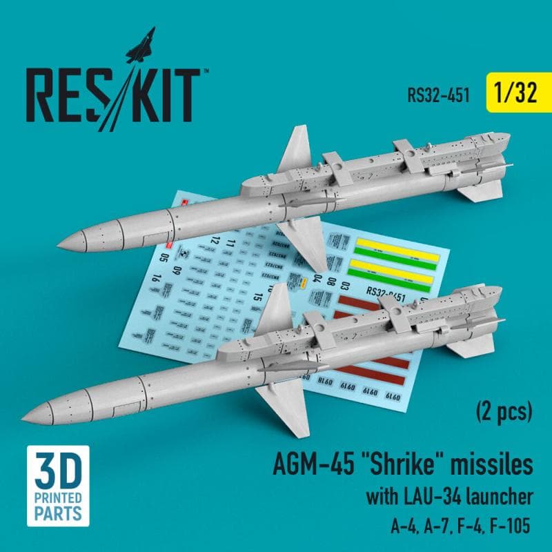Agm-45 Shrike Missiles With Lau-34 Launcher (2 Pcs) (A-4, A-7, F-4, F-105) (3d Printed)