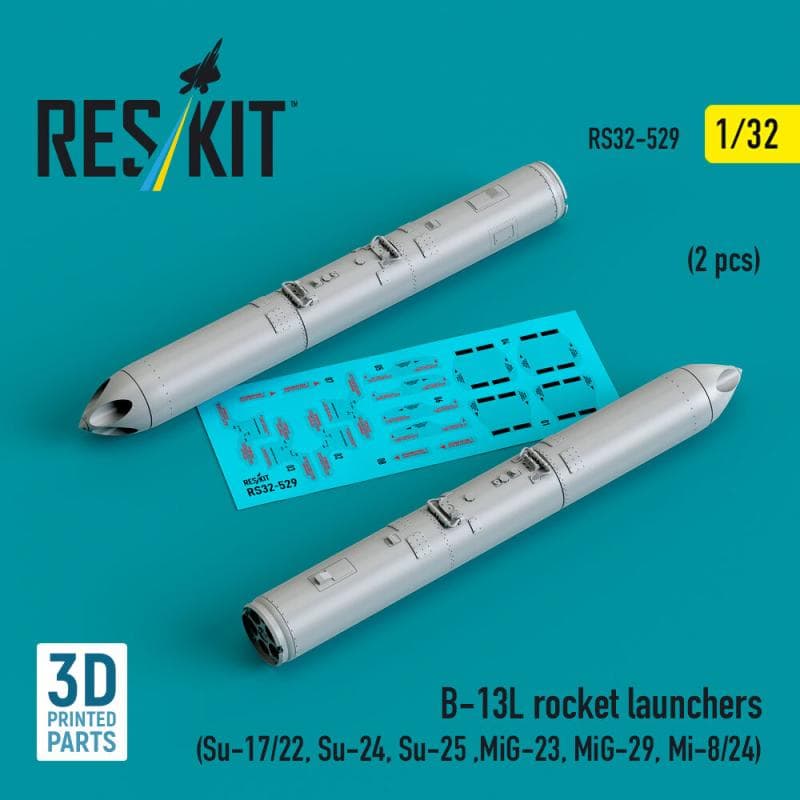 B-13l Rocket Launchers (2 Pcs) (Su-17/22, Su-24, Su-25 ,Mig-23, Mig-29, Mi-8/24) (3d Printed)